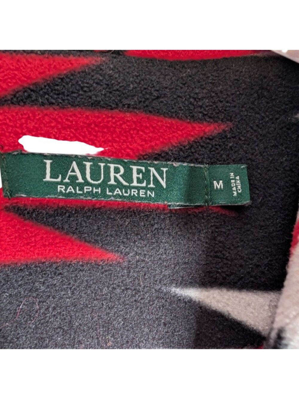 Ralph Lauren Red Aztec Fleece Nightgown Sz M Pockets & Embroidered Crest Logo - Picture 5 of 12